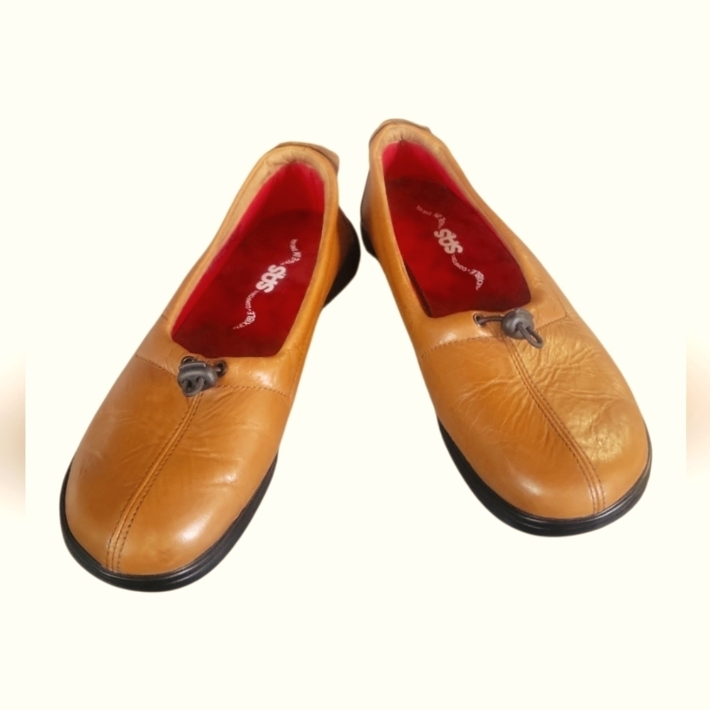 SAS Women's Funk Active Slip On Flexible Tan Leather Loafers Red Interior 8 1/2M